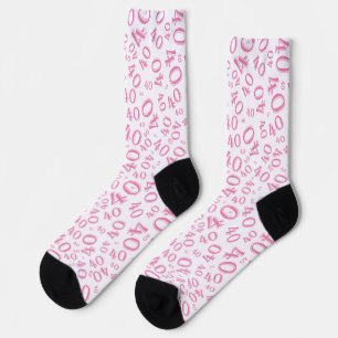40th Birthday Pink Random Number Pattern Socks
