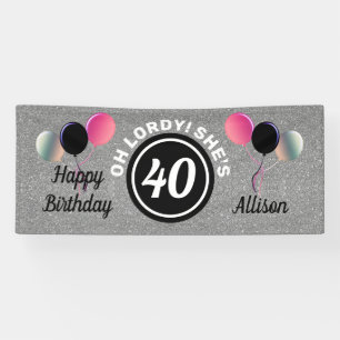 40th Birthday Pink Silver Glitter Personalized Banner