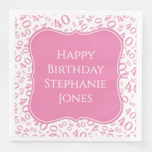 40th Birthday Pink/White Bracket Number Pattern Napkin
