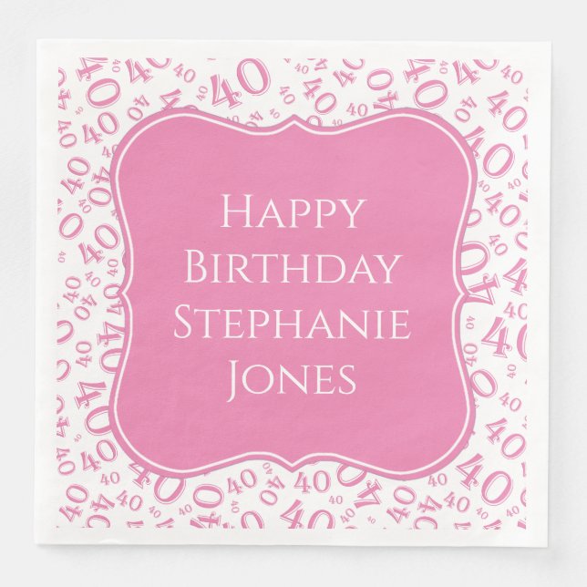 40th Birthday Pink/White Bracket Number Pattern Napkin (Front)