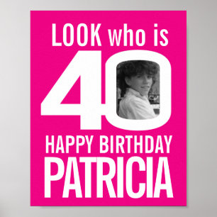 40th Birthday pink white party poster