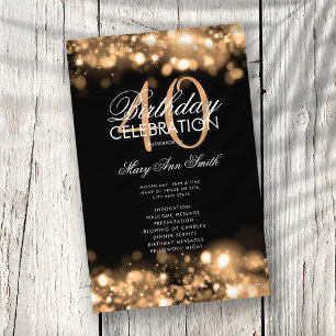 40th Birthday Program Glam Lights Gold Menu 