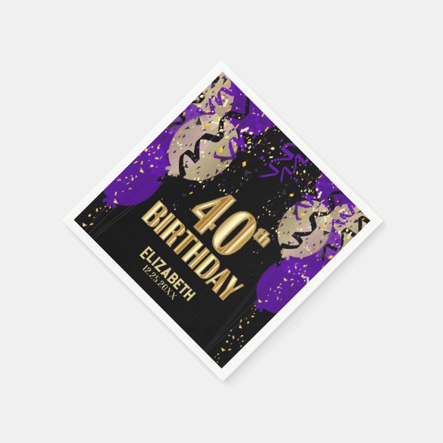 40th Birthday - Purple Balloons  Napkin (Corner)