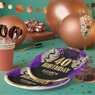 40th Birthday - Purple Balloons Paper Plate