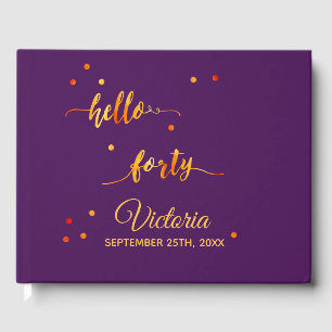 40th birthday purple gold hello 40 name script guest book