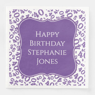 40th Birthday Purple/White Bracket Number Pattern Napkin