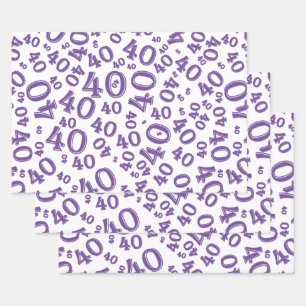 40th Birthday Purple & White Number Pattern 40 Wrapping Paper Sheet