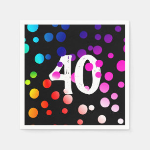 40th Birthday Rainbow Dots on Black Napkin