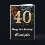 40th Birthday Rainbow Fireworks Black and Gold Card<br><div class="desc">40th Birthday Black and Gold Colourful Balloons Birthday Card. For further customization,  please click the "Customize it" button and use our design tool to modify this template.</div>