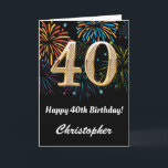 40th Birthday Rainbow Fireworks Black and Gold Card<br><div class="desc">40th Birthday Black and Gold Colourful Balloons Birthday Card. For further customization,  please click the "Customize it" button and use our design tool to modify this template.</div>