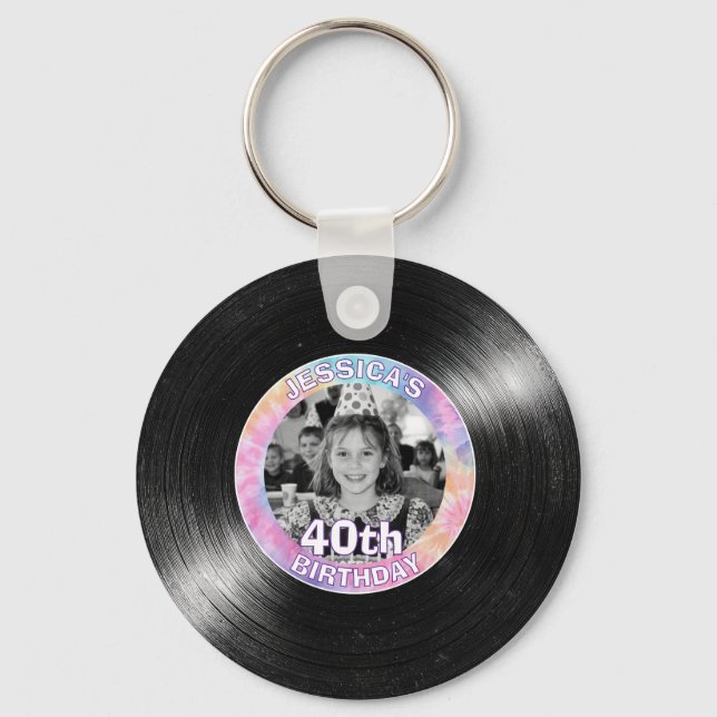40th Birthday Rainbow Retro Keychain (Front)