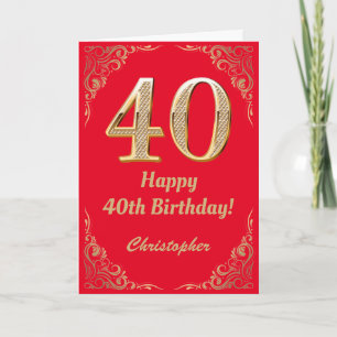 40th Birthday Red and Gold Glitter Frame Card