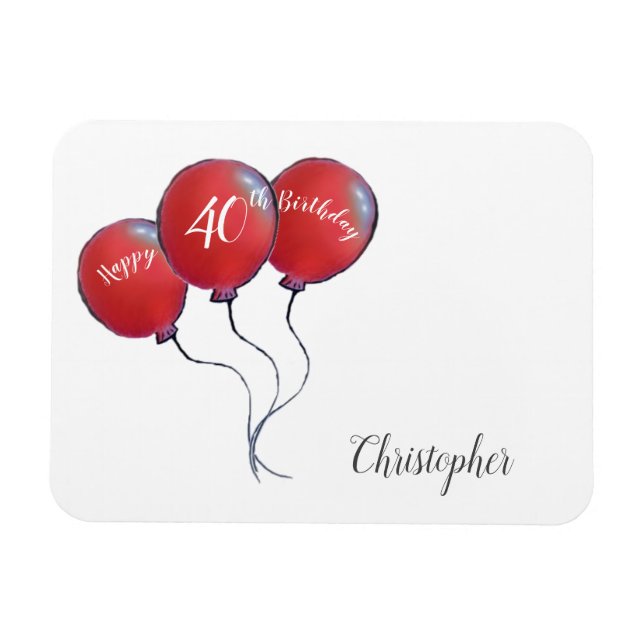 40th birthday red balloon gift magnet (Horizontal)