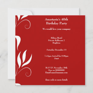 40th Birthday Red with White Floral Invitation