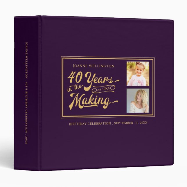 40th Birthday Retro 2 Photos Photo Album Scrapbook Binder (Front/Spine)