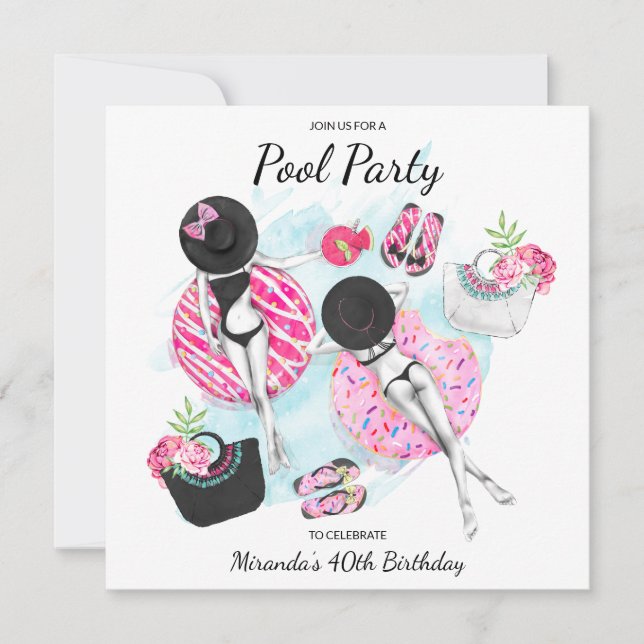 40th Birthday Retro Pool Party Invitation (Front)