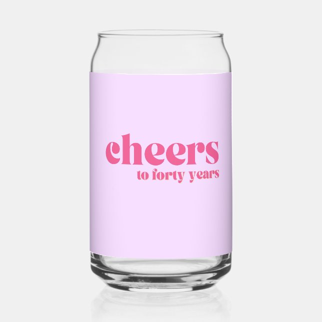 40th birthday, Retro Purple & Pink "cheers to 40" Can Glass (Front)