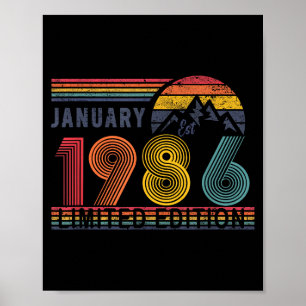 40th Birthday Retro Shirt,1986 Swea Gift January T Poster