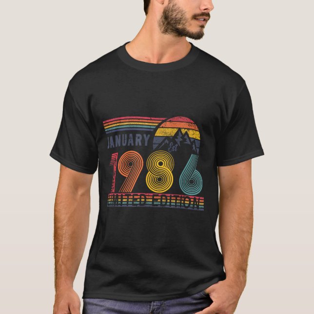 40th Birthday Retro Shirt,1986 Swea Gift January T T-Shirt (Front)