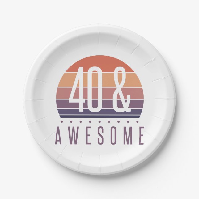 40th Birthday Retro Sunset Paper Plate (Front)