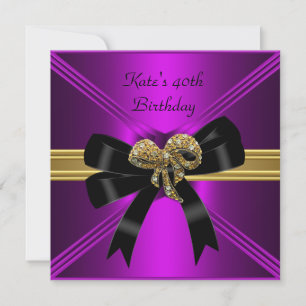 40th Birthday Rich Royal Black Purple Magenta Invitation