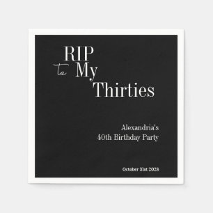40th Birthday RIP 30s Black and White Party Napkin
