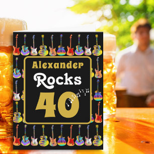 40th birthday Rock and Roll Guitar Personalized Card