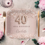 40th birthday rose gold blush glitter name paper plate<br><div class="desc">Elegant,  classic,  glamourous for a 40th birthday party.  Rose gold and blush gradient background. Decorated with rose gold,  faux glitter,  sparkles.  Personalize and add a name.   The name is written with a modern dark rose coloured hand lettered style script.   Number 40 is written with a balloon style font.</div>