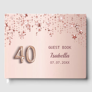 40th birthday rose gold blush stars  guest book