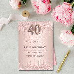 40th Birthday rose gold drips blush Invitation<br><div class="desc">A modern, stylish and glamourous invitation for a 40th birthday party. A rose gold background with dripa, paint drip look. The name is written with a modern dark rose gold coloured hand lettered style script. Personalize and add your party details. Number 40 is written with a balloon style font, script....</div>
