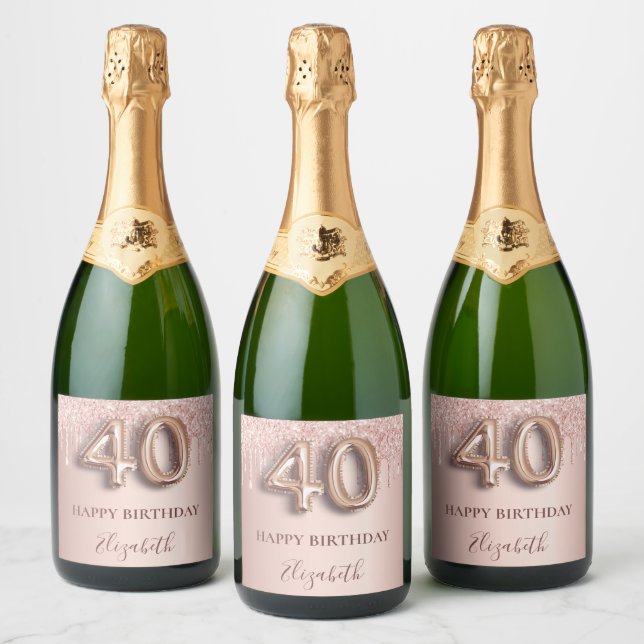 40th birthday rose gold drips sparkling wine label (Bottles)
