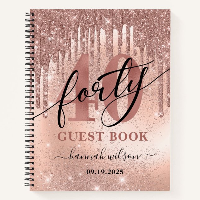 40th Birthday Rose Gold Glitter & Foil Guest Book (Front)