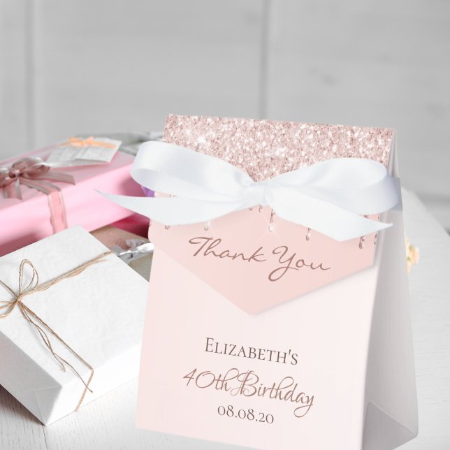 40th Birthday rose gold glitter glam thank you Favor Box (Creator Uploaded)