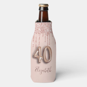 40th birthday rose gold glitter name script bottle cooler