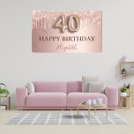 40th birthday rose gold glitter pink balloon style banner<br><div class="desc">Elegant, classic, glamourous and girly for a 40th birthday party. Rose gold and blush pink, gradient background. Decorated with rose gold, pink faux glitter drips, paint dripping look. Personalize and add a name. With the text: Happy Birthday plus the birthday girls name. The text is written with a modern dark...</div>