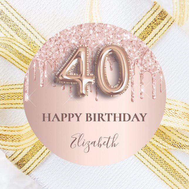 40th birthday rose gold pink drips classic round sticker (Creator Uploaded)