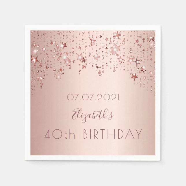 40th birthday rose gold stars pink napkin (Front)