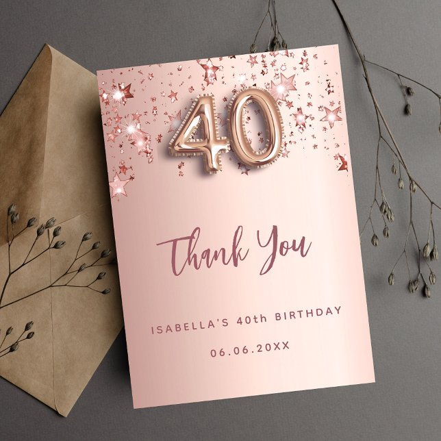 40th birthday rose gold stars thank you card (Creator Uploaded)