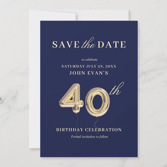 40th Birthday Save the Date Invitation (Front)