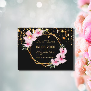 40th birthday Save the Date tropical black stars Postcard