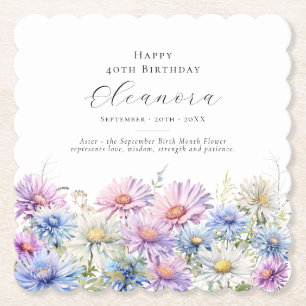 40th Birthday September Birth Flower Custom Paper Coaster