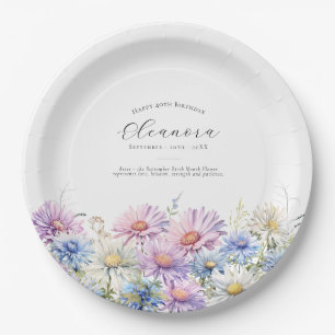 40th Birthday September Birth Flower Paper Plate