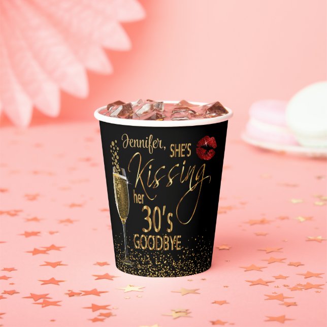 40th Birthday - She's Kissing her 30's Goodbye Paper Cups (Insitu)