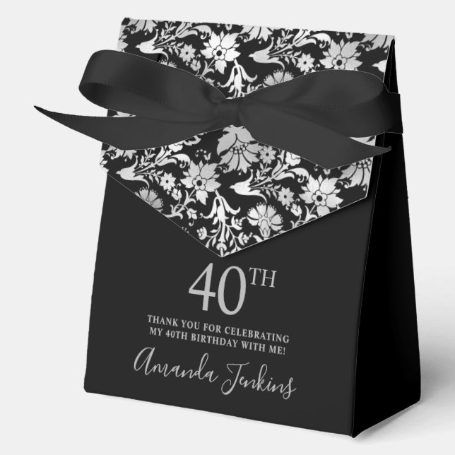 40th Birthday Silver Floral Thank You  Favor Box (Front)