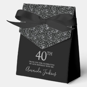40th Birthday Silver Glitter Roses Thank You Favor Box