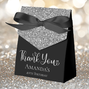 40th Birthday Silver Glitter Thank You Favor Box