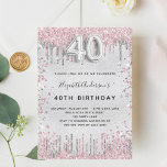 40th birthday silver pink metal glitter dust invitation<br><div class="desc">A modern,  stylish and glamourous invitation for a 40th birthday party.  A faux silver looking background,  decorated with pink and faux silver glitter dust.    Personalize and add your name nad party details.  Number 40 is written with a balloon style font,  script.</div>