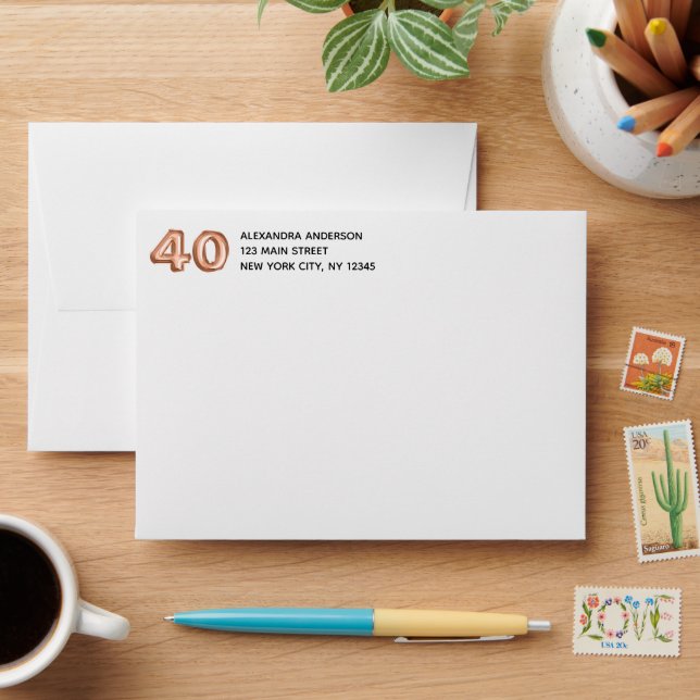 40th Birthday Simple Minimalist Coloured Envelope (Desk)