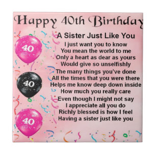 40th Birthday - Sister Poem Tile