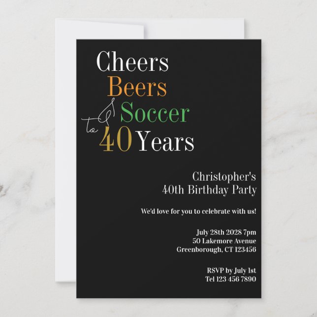 40th Birthday Soccer Cheers Beers Party Invitation (Front)